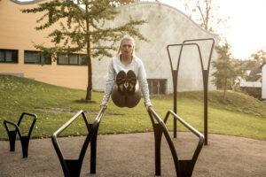 Outdoor workout equipment for dips and swing ups from Noord at parks